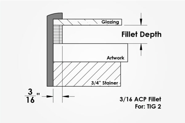 CAD drawing of SmallCorp 3/16 lightweight fillets installed in aluminum frame