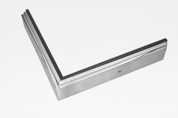 TIG1 welded aluminum picture frame corner samples in polished, brushed, and black