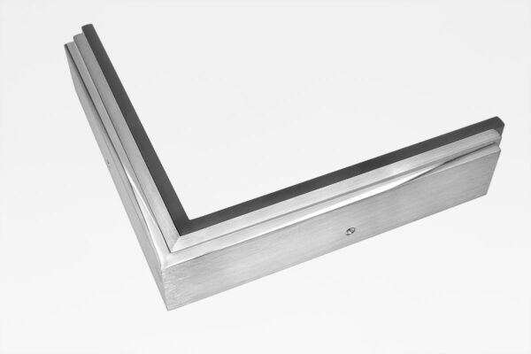 TIG2 welded aluminum picture frame corner samples in polished, brushed, and black