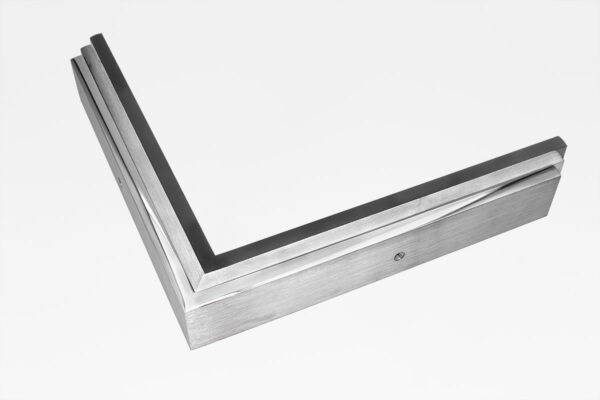 TIG3 welded aluminum picture frame corner samples in polished, brushed, and black