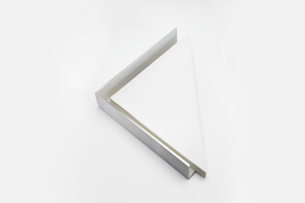 TF15 welded alumnum floater frame corner sample with polished finish and white interior