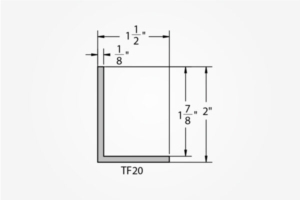 Welded Aluminum Picture Frame TF20 Profile Drawing with Light Gray Background
