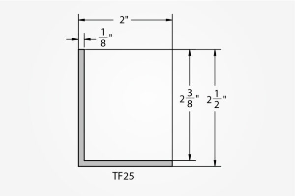 Welded Aluminum Picture Frame TF25 Profile Drawing with Light Gray Background
