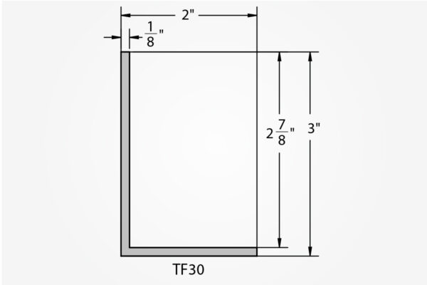 Welded Aluminum Picture Frame TF30 Profile Drawing with Light Gray Background