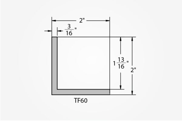 Welded Aluminum Picture Frame TF60 Profile Drawing with Light Gray Background